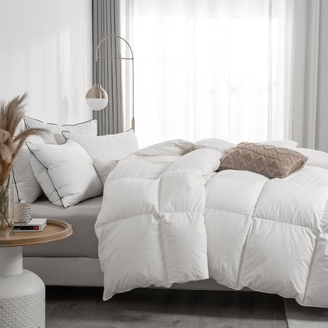 Queen Size Feather Down Comforter - Ultra Soft All Seasons 100% Organic Cotton Feather