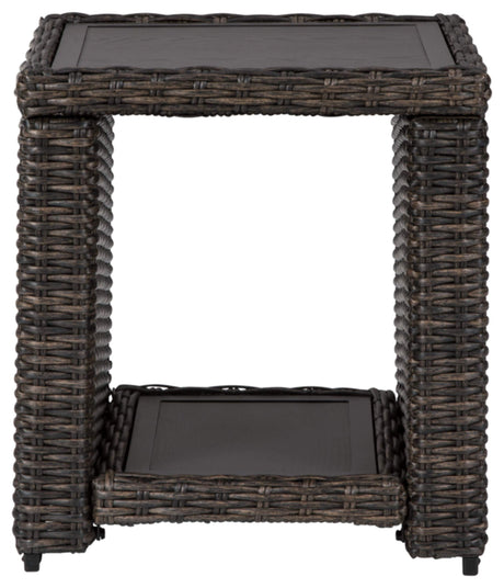 Grasson Lane Outdoor Rattan Square End Table with Storage