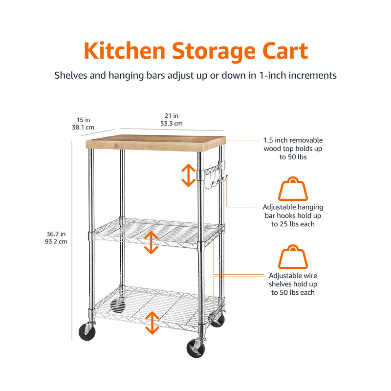 Kitchen Storage Microwave Rack Cart on Caster Wheels with Adjustable Shelves
