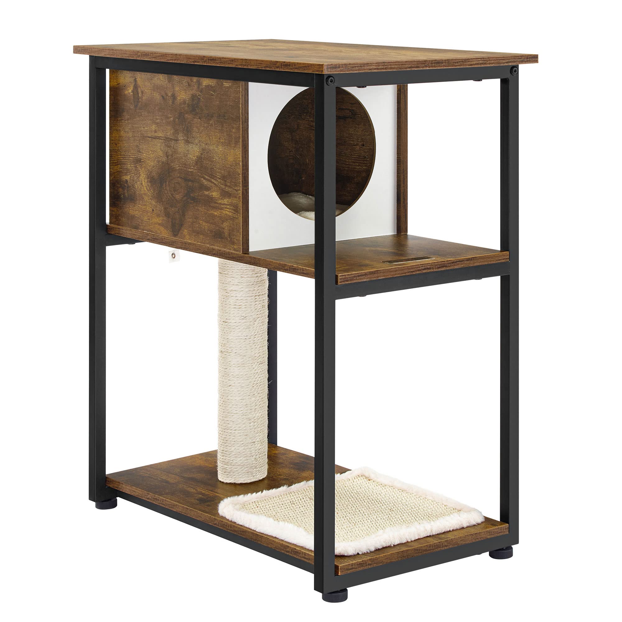 Cat Tree and End Table, Cat Tower with Scratching Post and Mat, Cat Condo