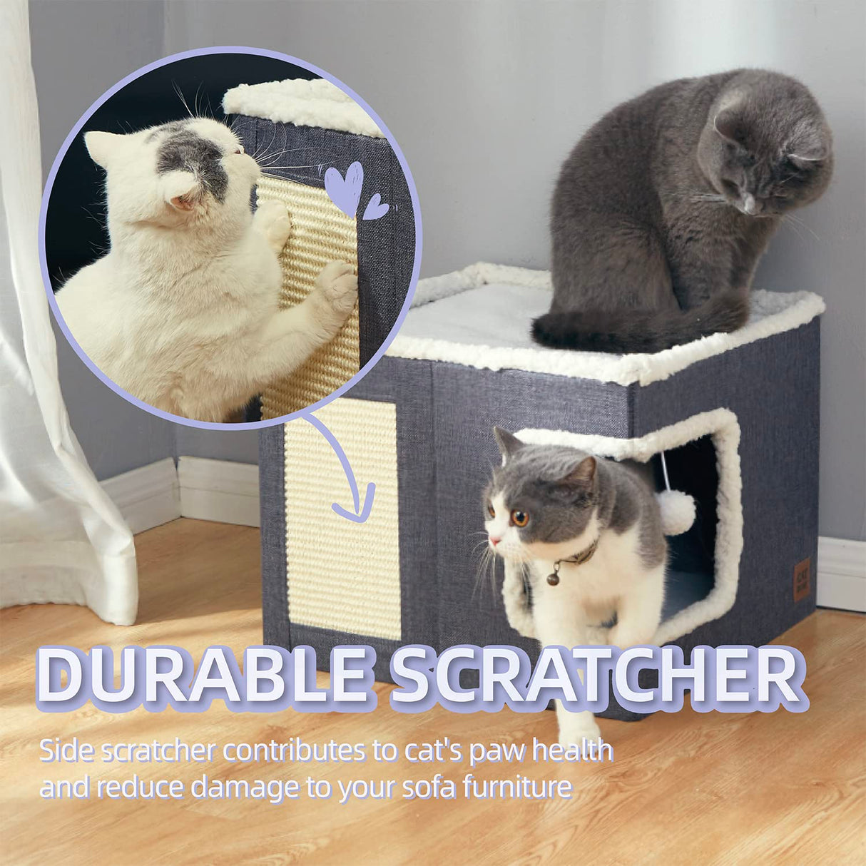 Cat Bed for Indoor Cats Cube House, Covered Cat Cave Beds & Furniture