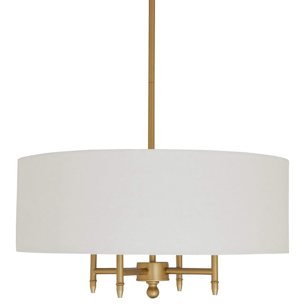 Contemporary Pendant Chandelier with White Shade - 20 x 20 x 42 Inches Adjustable Height, Antique Brass