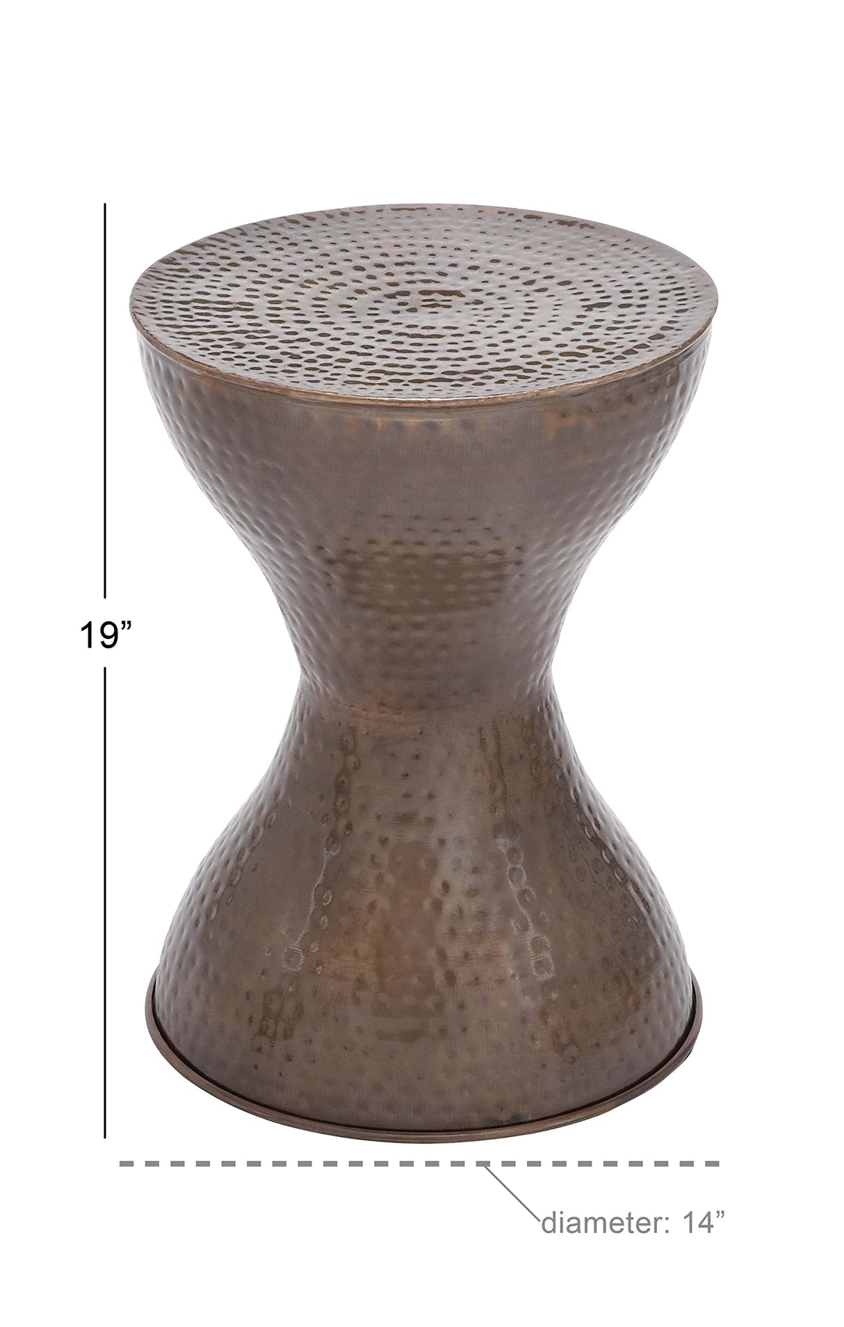 Metal Hammered Accent Table with Hourglass Shape, 14" x 14" x 19"