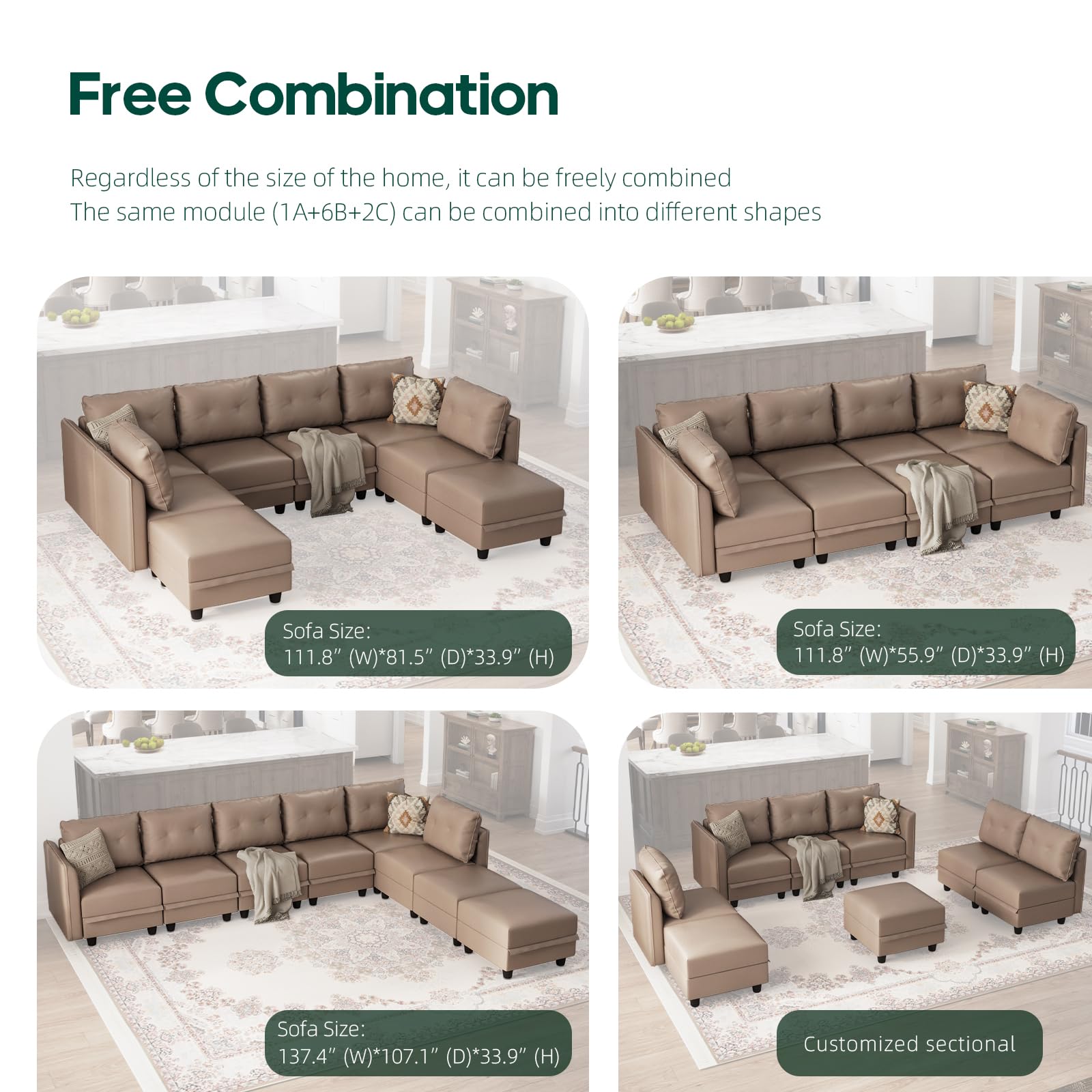 Sofa with Storage Large Faux Leather Fabric Waterproof 11 Seater Sectional Couch
