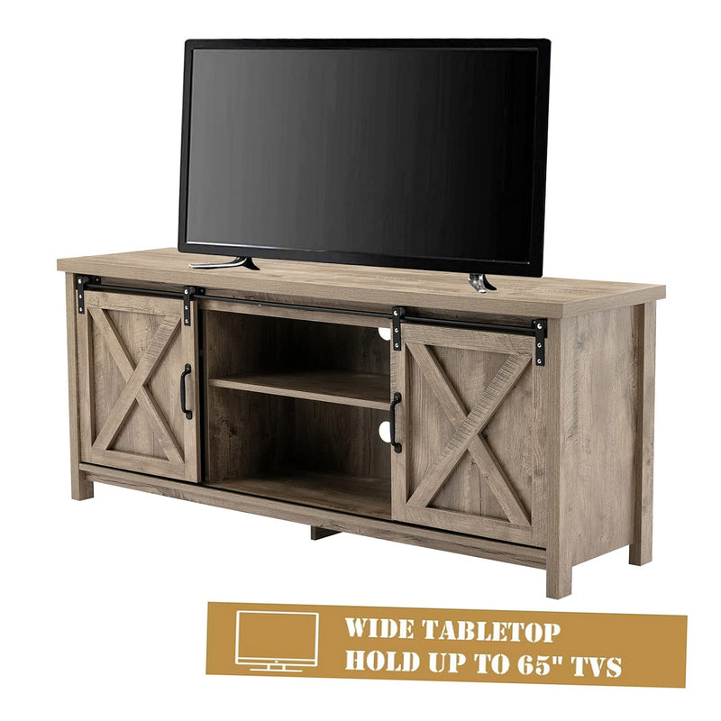 58" Farmhouse TV Stand for TVs up to 65 inch, Rustic Entertainment Center TV Cabinet