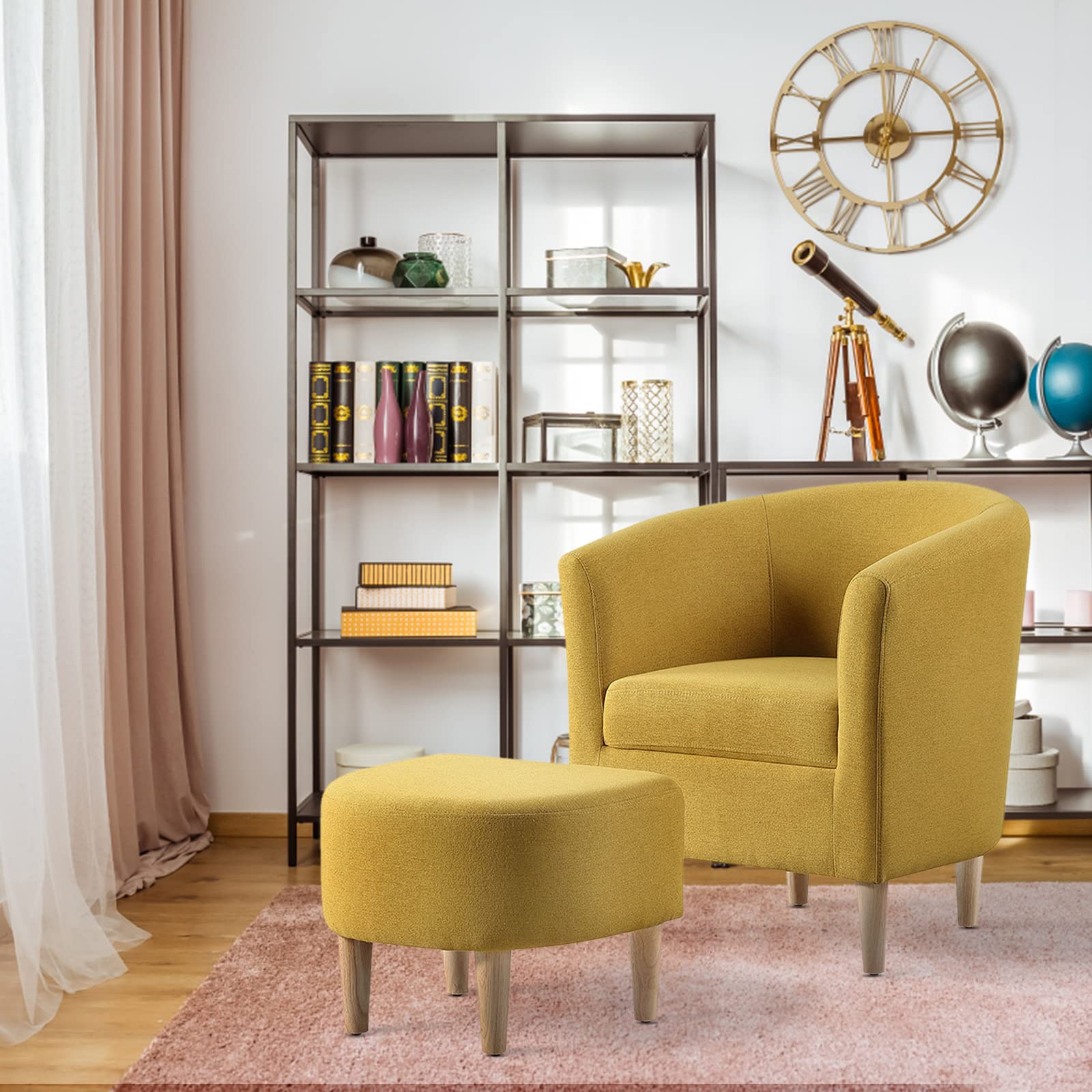 Modern Accent Chair, Upholstered Arm Chair Linen Fabric Single Sofa Chair