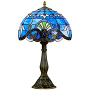 Tiffany Table Lamp Blue Stained Glass Style Vintage
