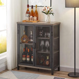 Industrial Coffee Bar Cabinet with Storage, Farmhouse Wood Metal Cabinet