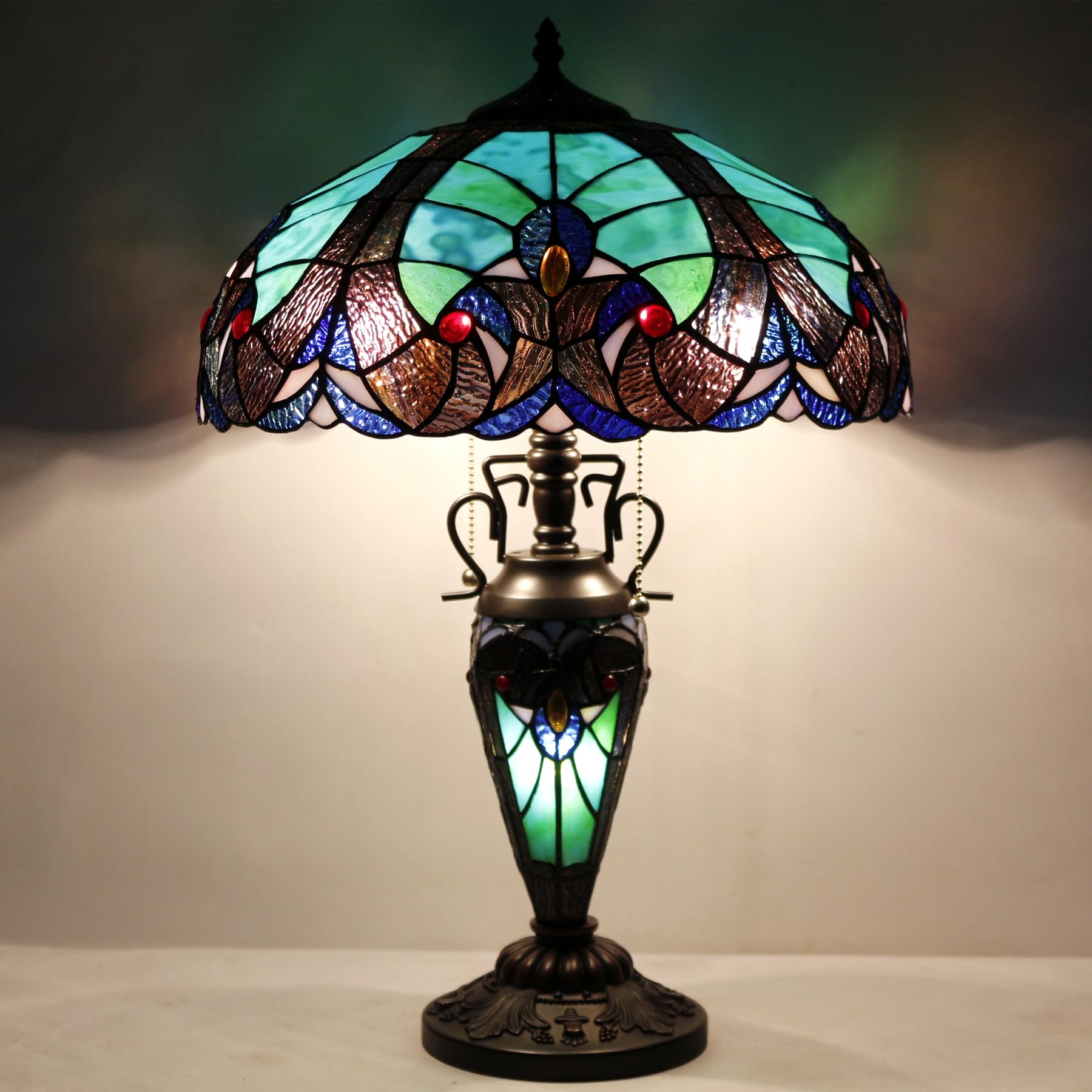 Tiffany Style Table Lamp Green Stained Glass Liaison Mother