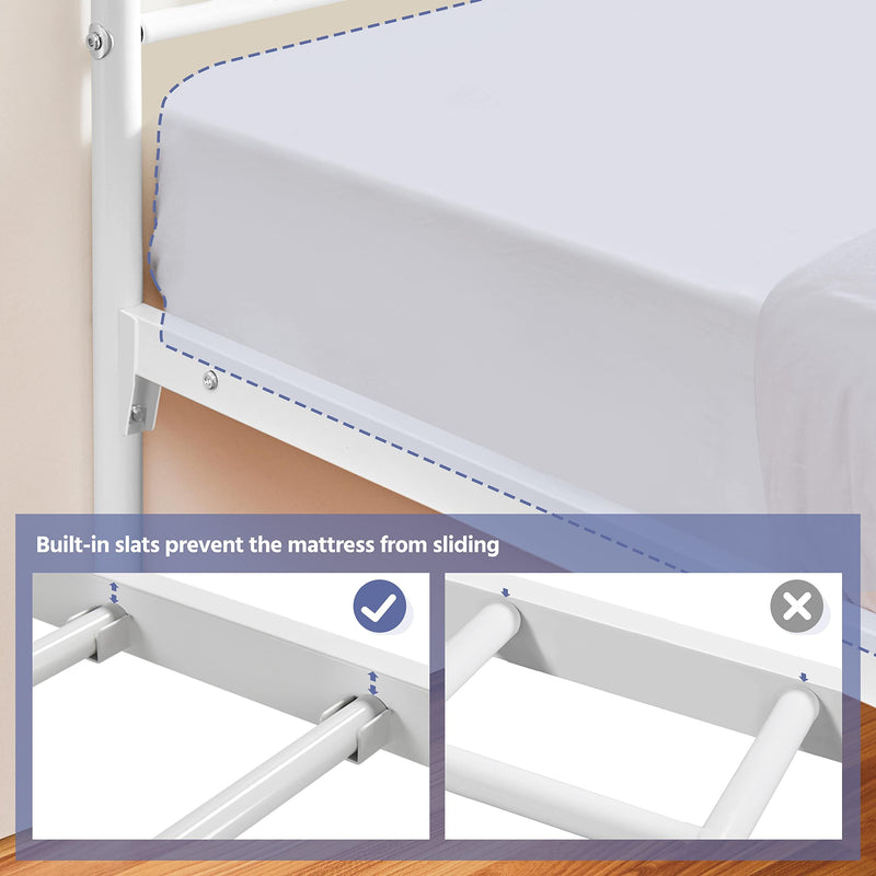 Queen Size Metal Bed Frame with Vintage Headboard and Footboard, Farmhouse  Bed