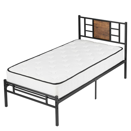 Twin Size Bed Frame with Headboard, Heavy-Duty Platform with Steel Slats Support