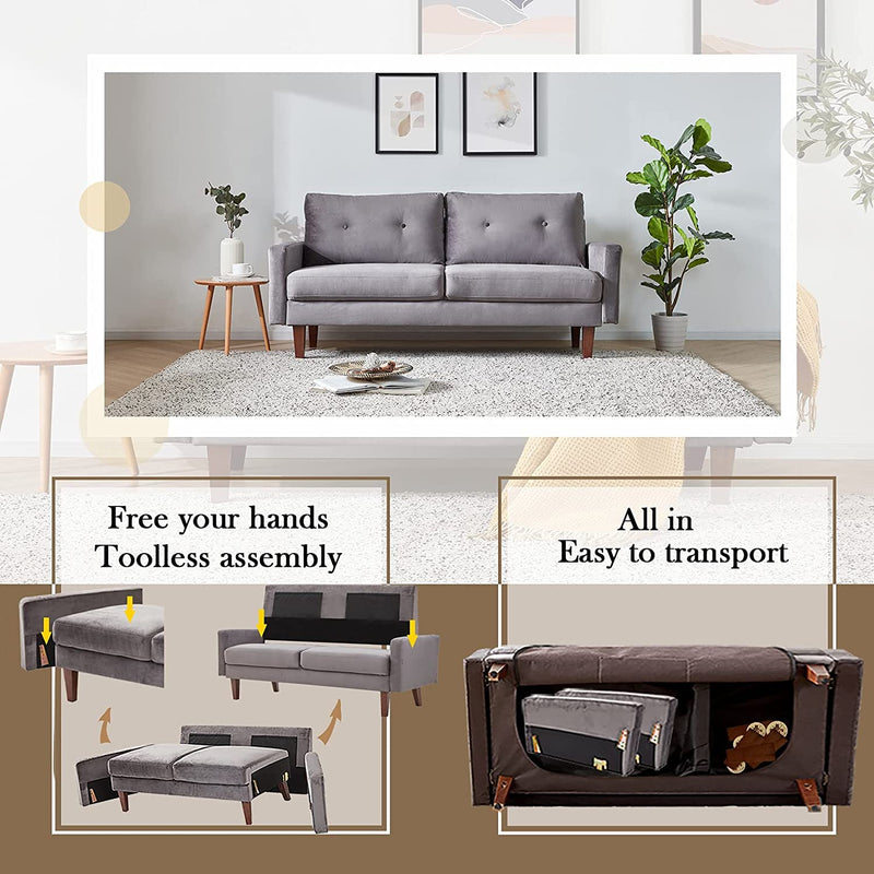 69" Modern Cream Love Seats Sofa Couch Furniture, Velvet Fabric Mid Century Couch