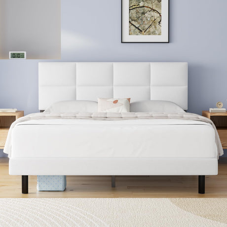 Queen Size Bed Frame with Upholstered Headboard