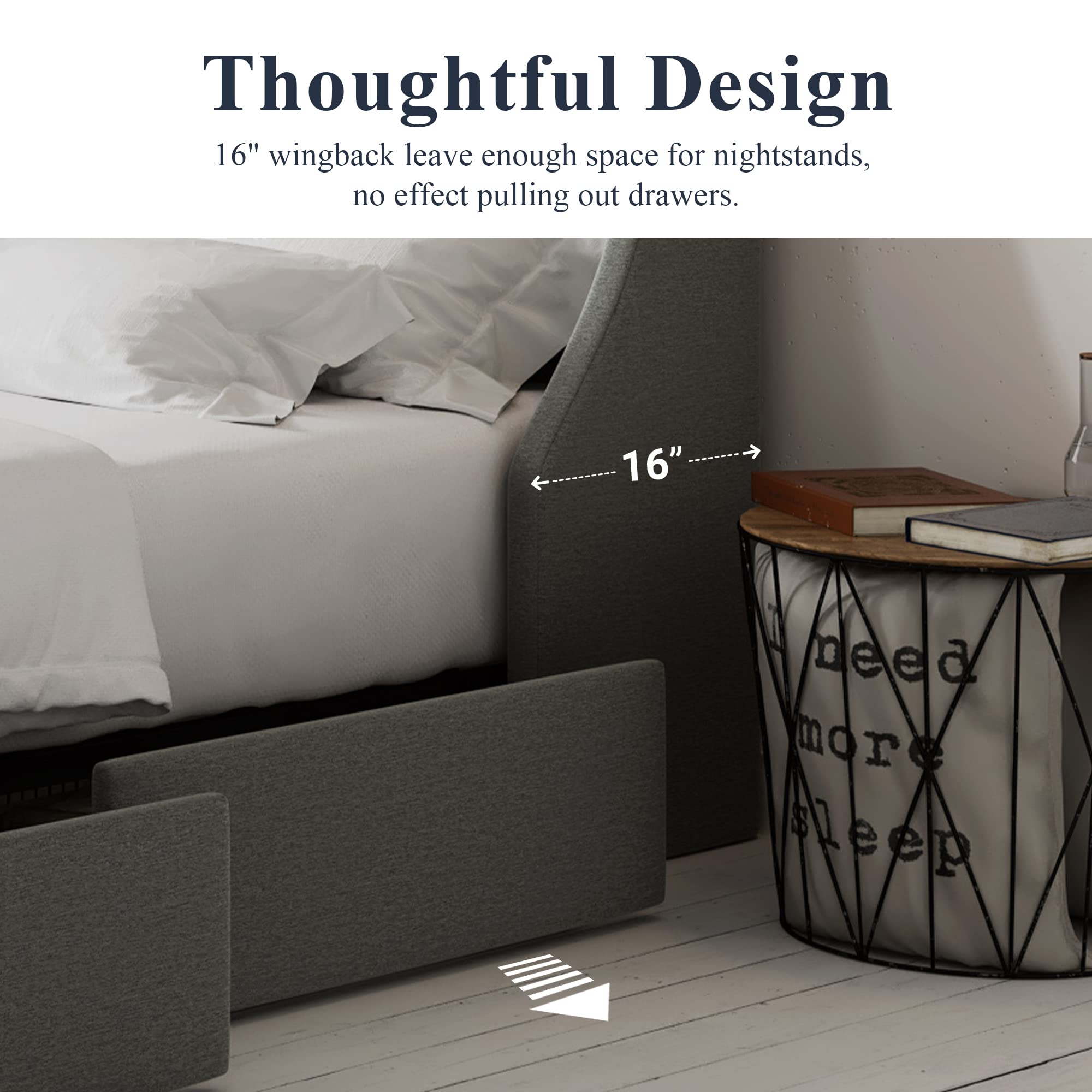 Queen Bed Frame with 4 Storage Drawers and Wingback Headboard