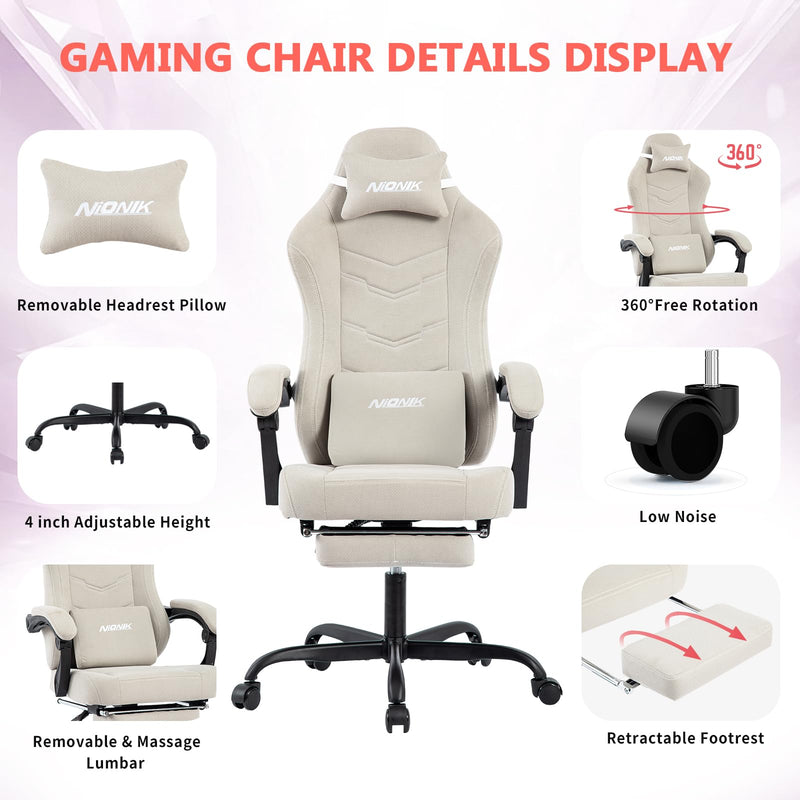 Gaming Chair with Footrest, Ergonomic Computer Gaming Chair, Massage Lumbar Chairs