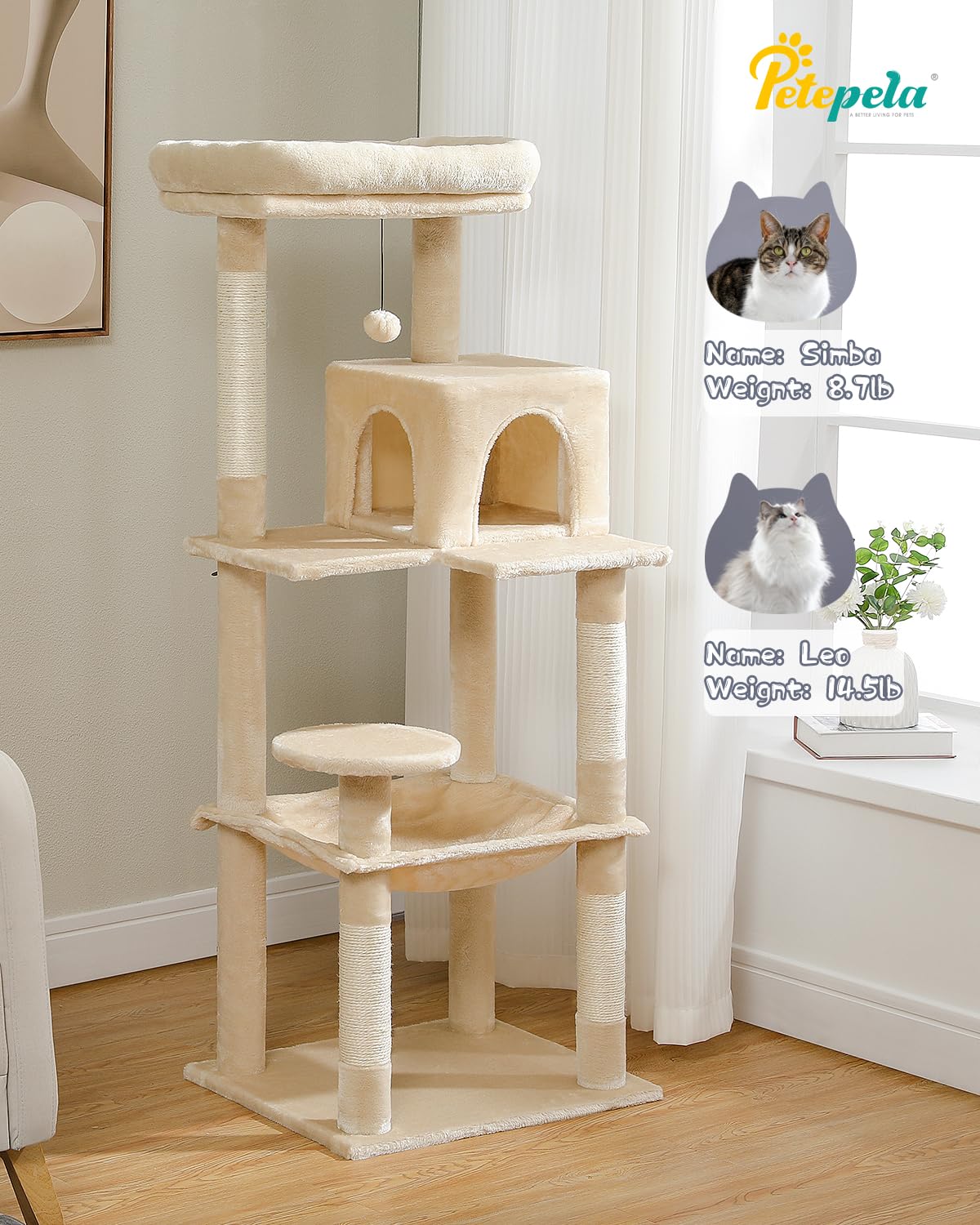 56.3'' Tall Cat Tree for Indoor Cats Multi-Level Cat Tower