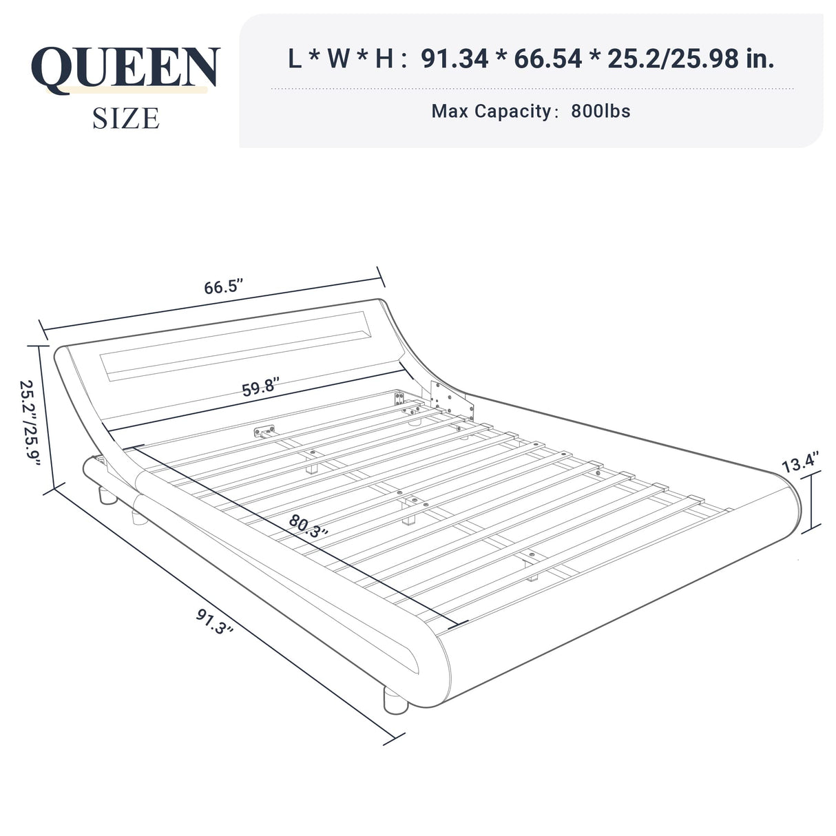 Queen Size LED Platform Bed Frame with Adjustable Headboard