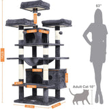 67" Large Cat Tree, Multi-Level Cat Tower with 3 Top Perches, 2 High Plush Condos