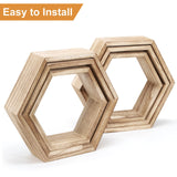 Hexagonal Floating Shelves Wall Mounted Set of 6 Wood Farmhouse Storage Honeycomb