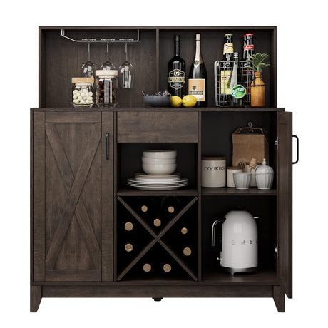 Wine Bar Cabinet for Liquor and Glasses, Barn Doors Wine Cabinet