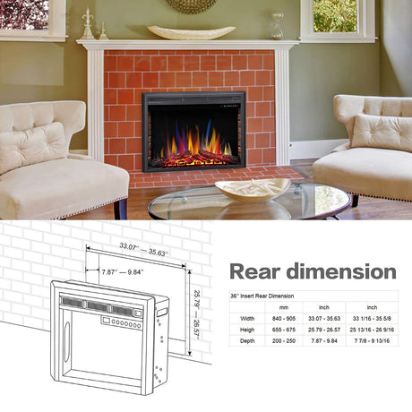 A-36" Electric Fireplace Insert Recessed Electric Stove Heater