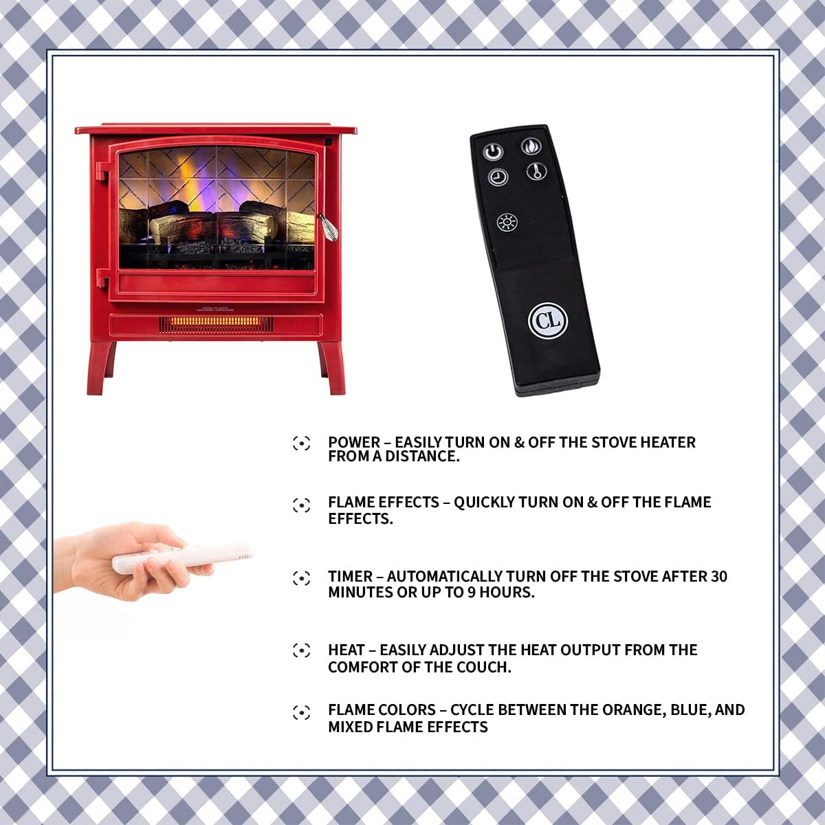 Infrared Freestanding Electric Fireplace Stove Heater in Deep Red