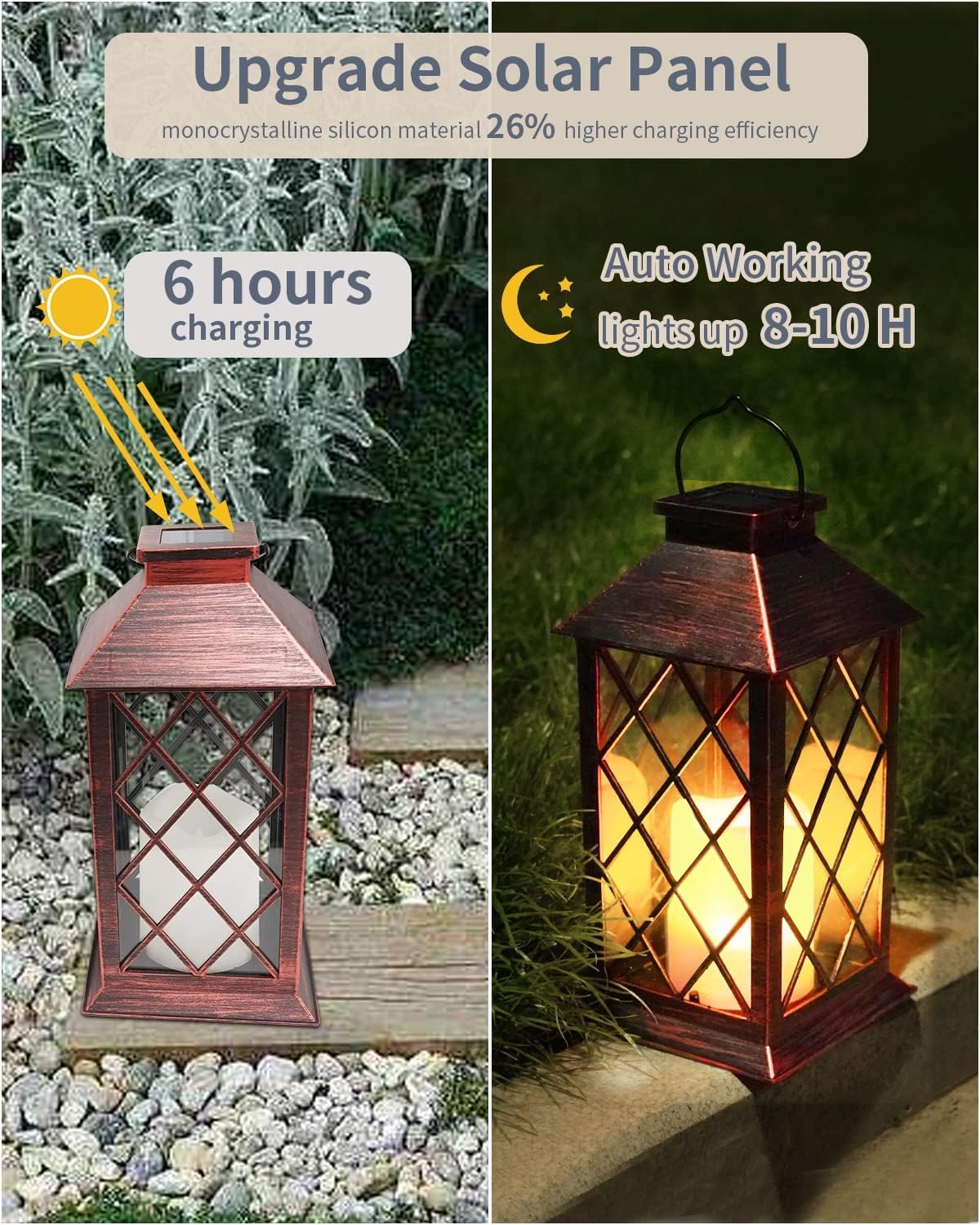 Solar Lanterns, Hanging Lantern with Lasts 2X Longer LED Flameless Candles