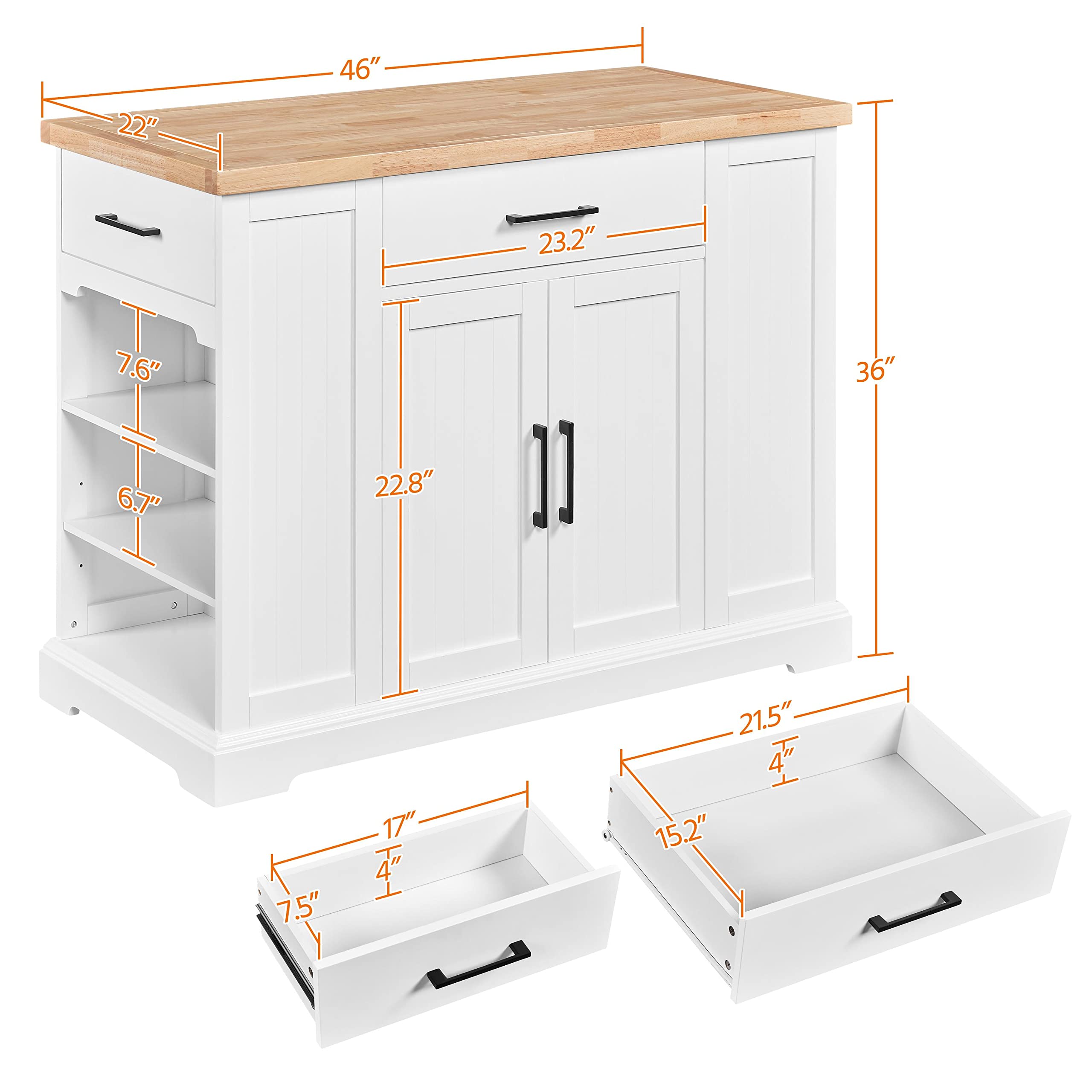 Rolling Kitchen Island Cart with 3 Drawers, Kitchen Storage Cabinet