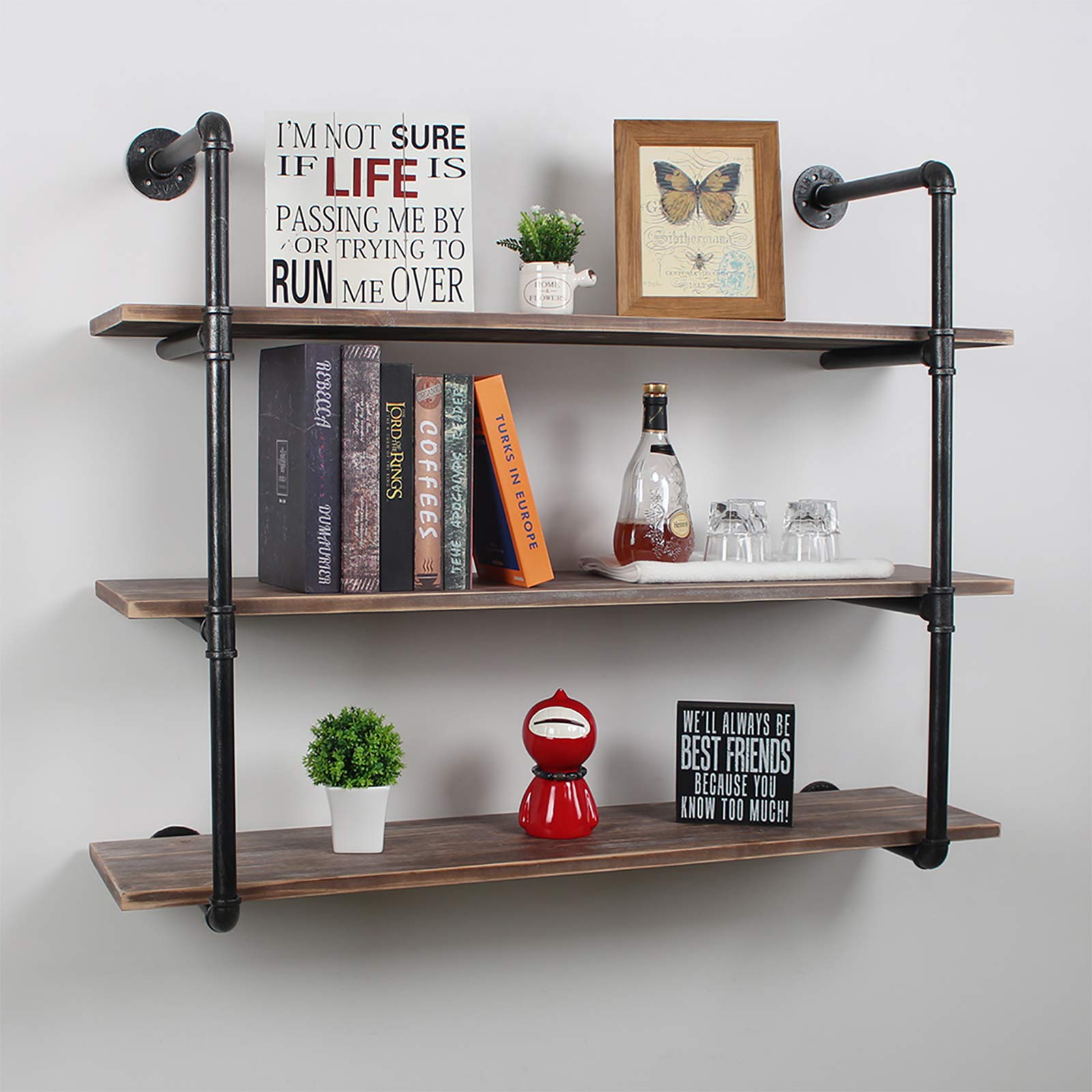 Industrial Pipe Floating Shelves,2 Tiers Wall Mount Bookshelf