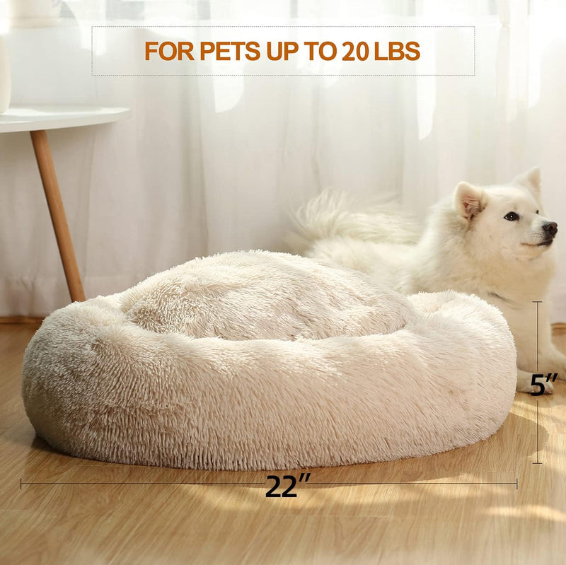 Shag Vegan Fur Donut Comfortable Dog Bed for Medium Dogs