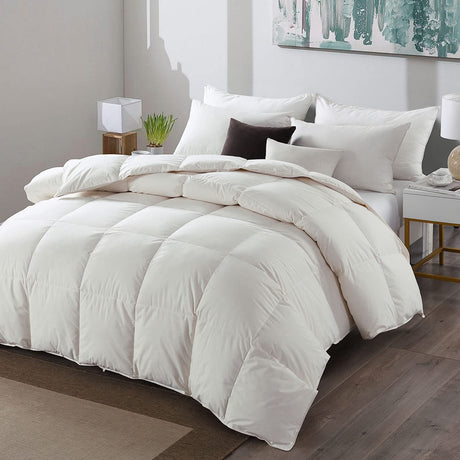 Feather Down Comforter King Size - 650 Fill Power Medium Warm 100% Organic Cotton