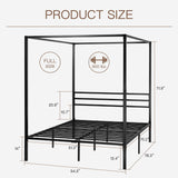 Full Size Metal Canopy Bed Frame, Modern Four-Poster Platform Bed Frame