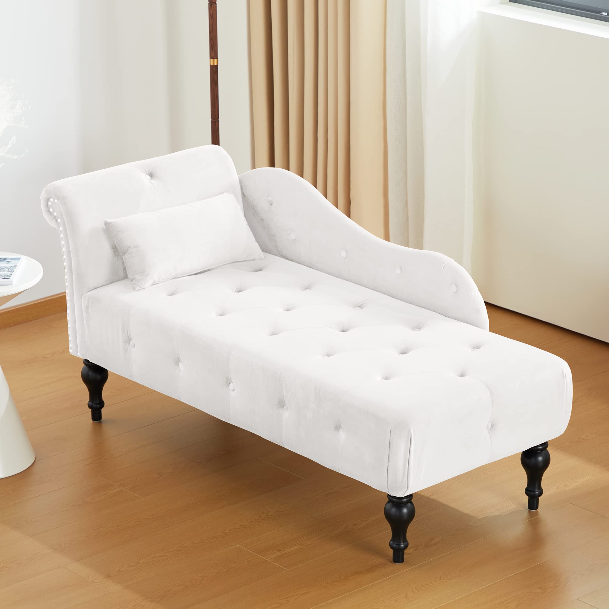 Tufted Upholstered Velvet Rolled Arm Chaise Lounges Indoor Chair