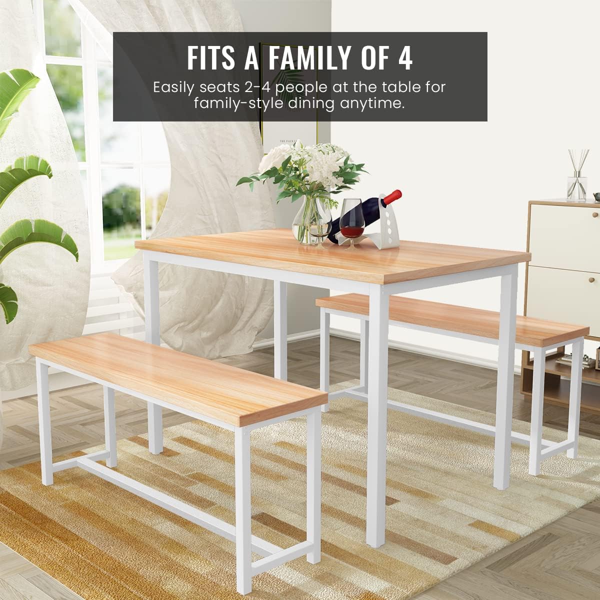 47” Dining Table Set with Benches