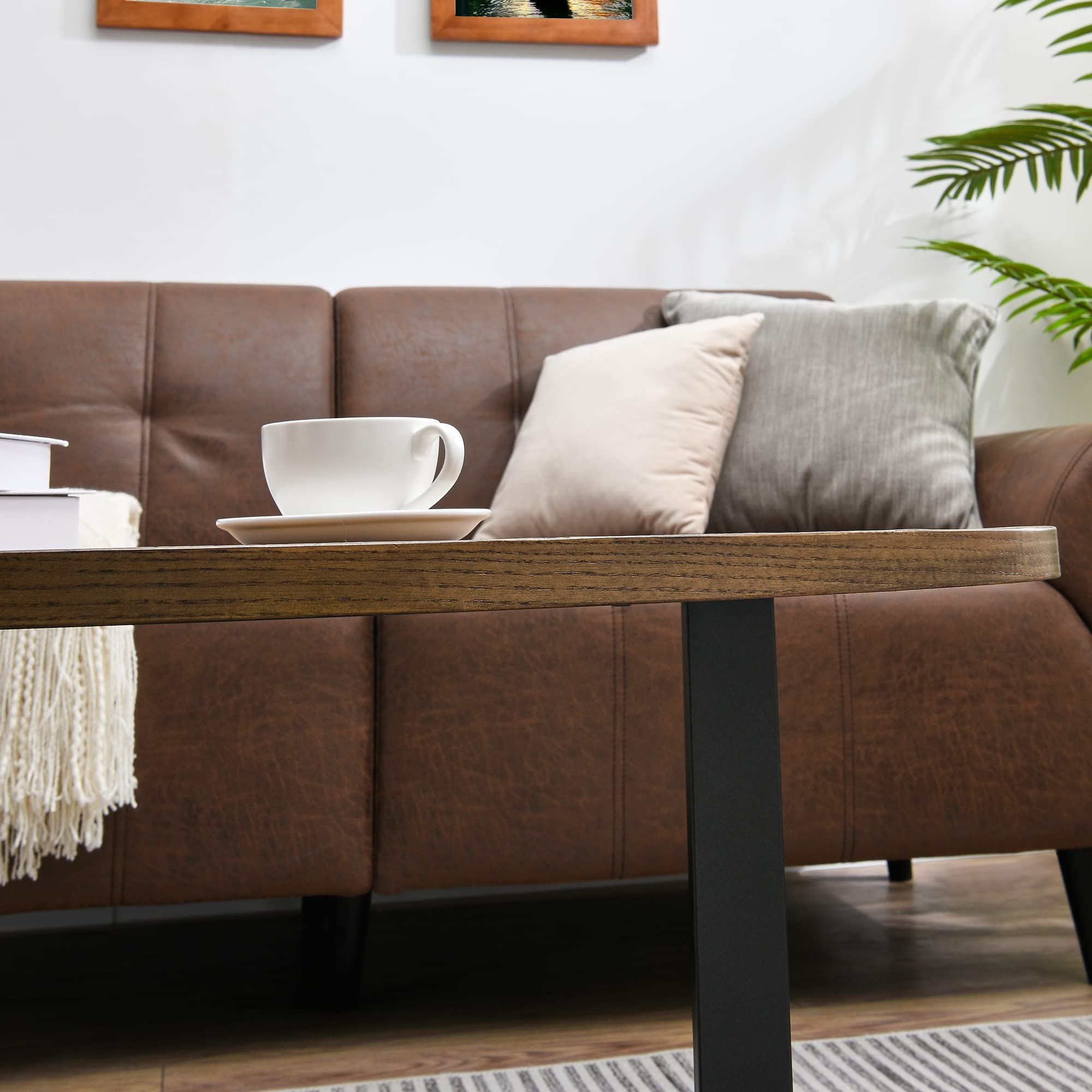 Solid Wood Oval Coffee Table with Metal Legs, 47.9
