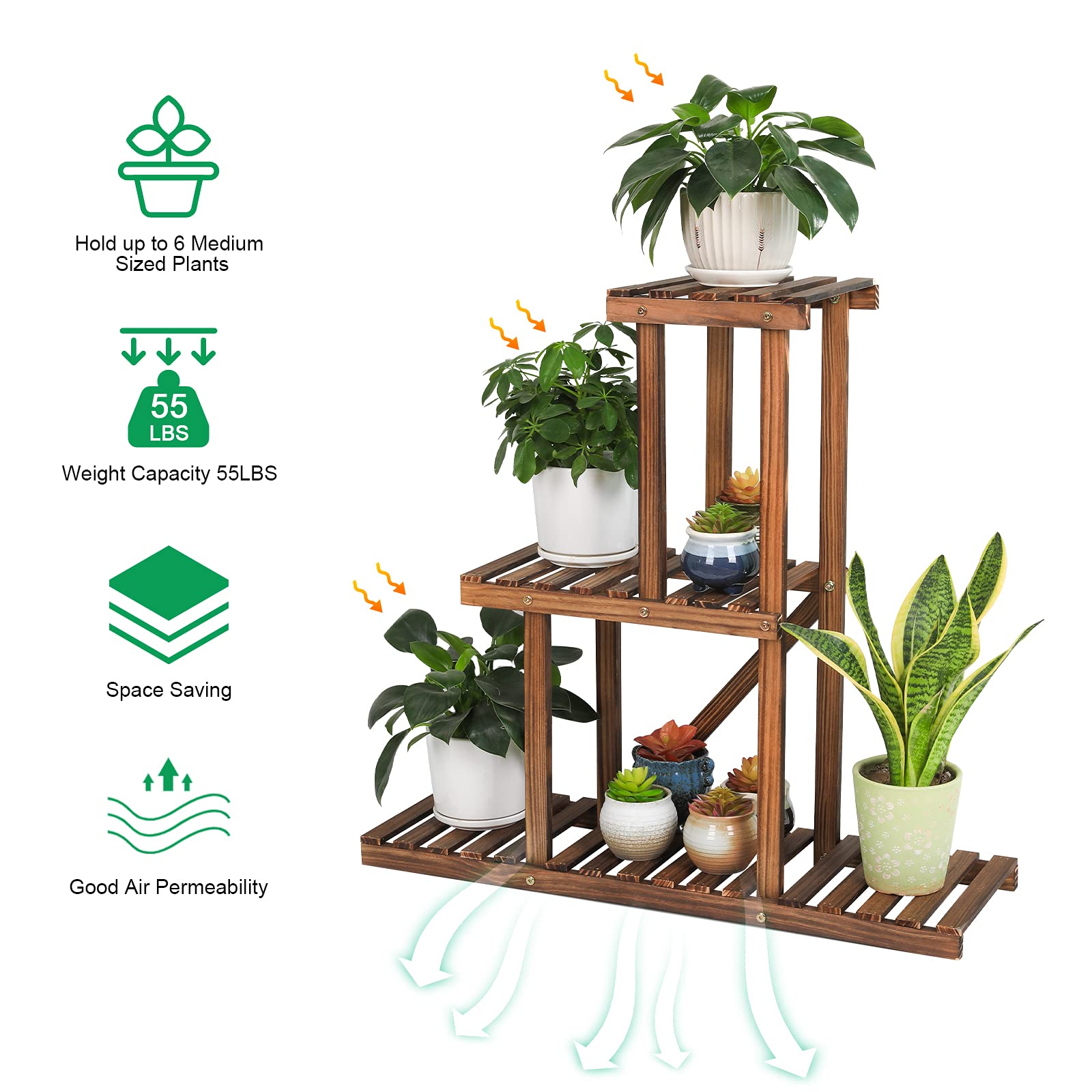ZenScape Trio – 3 Tier Wooden Plant Display Stand for Indoor & Outdoor