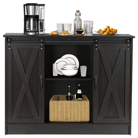 Farmhouse Coffee Bar, Wood Coffee Bar Cabinet with Sliding Barn Doors