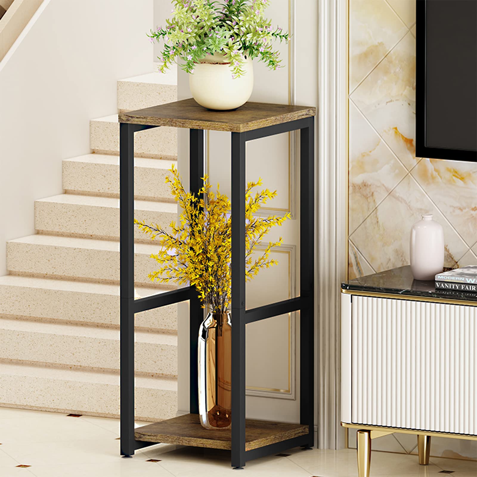 FloraFrame Duo – Sleek 2 Tier Metal & Wood Plant Stand