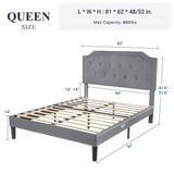 Upholstered Queen Size Platform Bed Frame with Adjustable