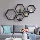 Hexagonal Floating Shelves Wall Mounted, Set of 5 Wood Farmhouse Storage