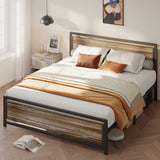 Metal Platform Bed with Wooden Headboard with Rivet