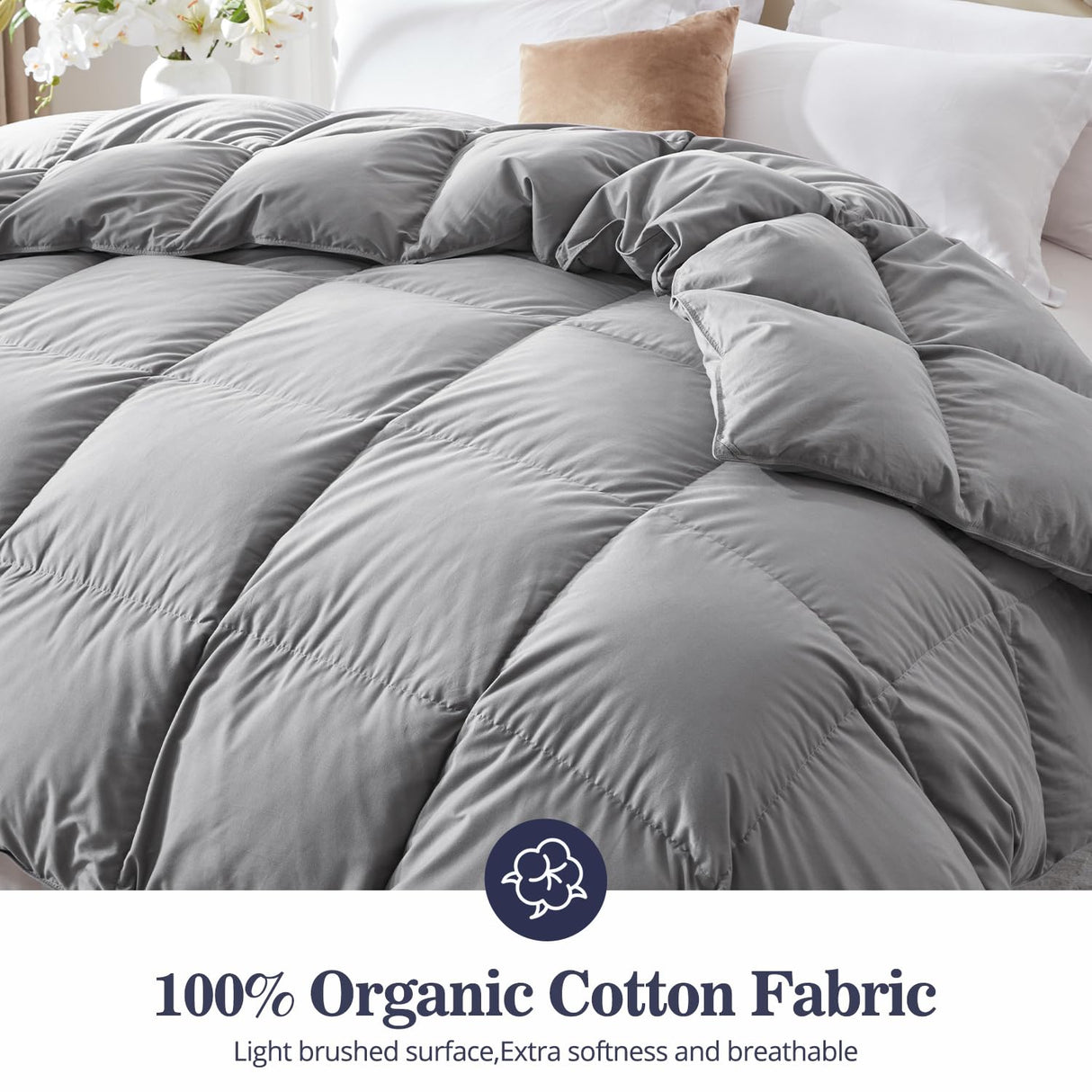 Fluffy Down Comforter California King Size All Season Duvet Insert Ultra-Soft Cotton Shell