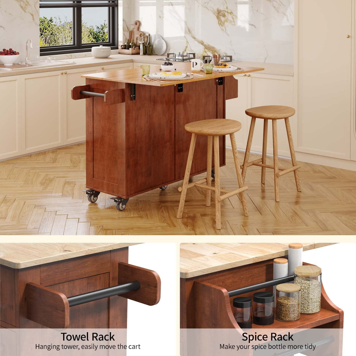 Kitchen Island on Wheels, Rolling Kitchen Island with Storage