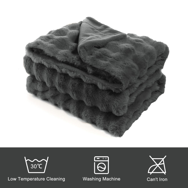 9lb Dark Grey Ultra Warm Fuzzy Blankets Furry Reversible Faux Rabbit Fur Comfy Throws