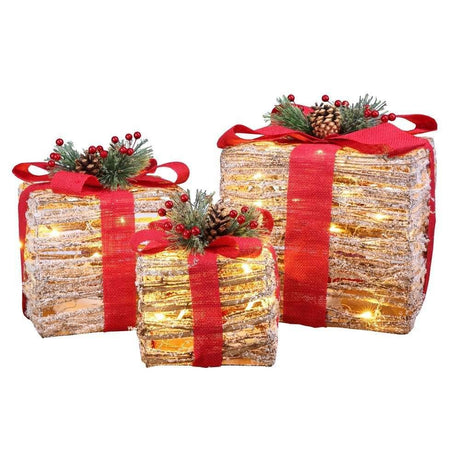 Christmas Set of 3 Pre-lit Gift Present Boxes w/ 60 LED Lights