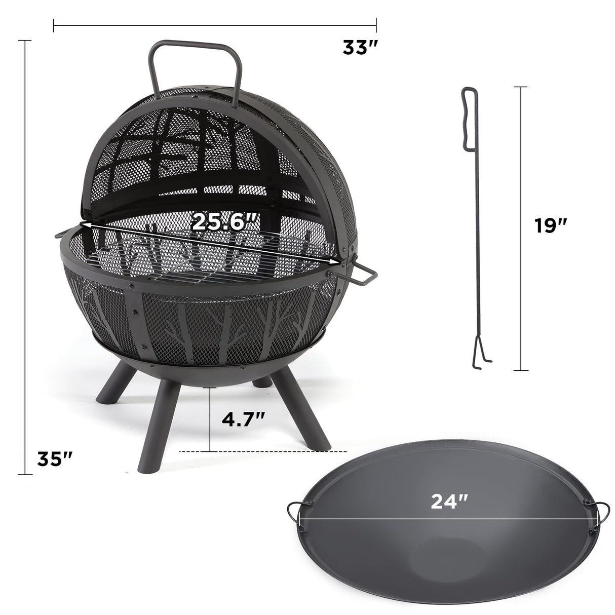 5 Inch Fire Pit Sphere, Wood Burning Flaming Ball FirePit Spark Screen