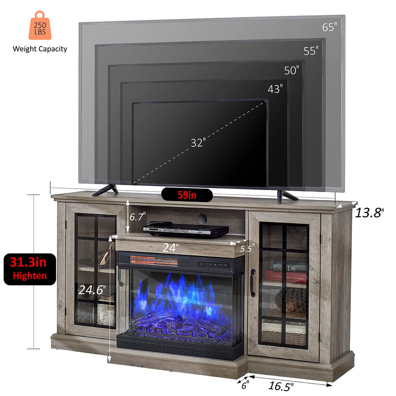 3 Sided Glass Fireplace TV Stand for TVs up to 65