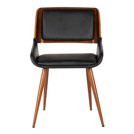 Panda Dining Chair in Black Faux Leather and Walnut Wood Finish