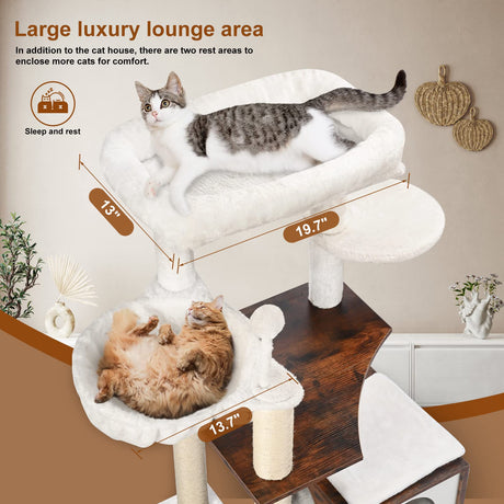 Inch Modern Cat Tree Tower  Large Cat Condo with Spacious Top Platform