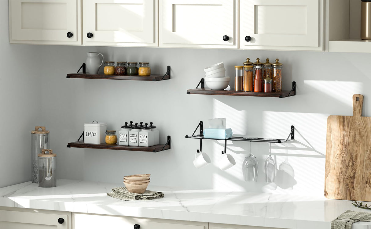 Floating Shelf, Wall Mounted Rustic Wood Shelves for Bathroom, Study Room